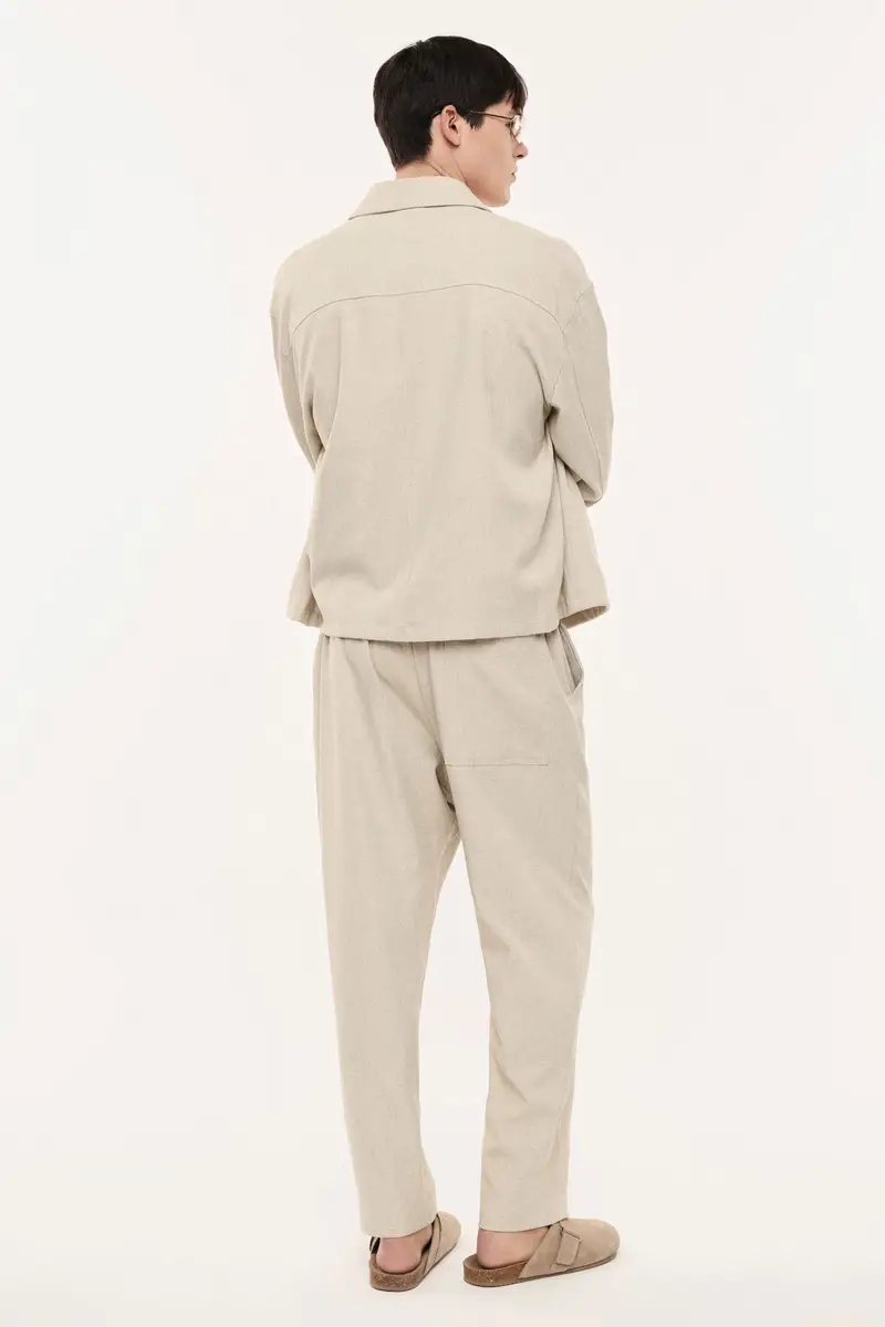 Trousers regular fit con vita elasticizzata regolabile Beige miniatura 3