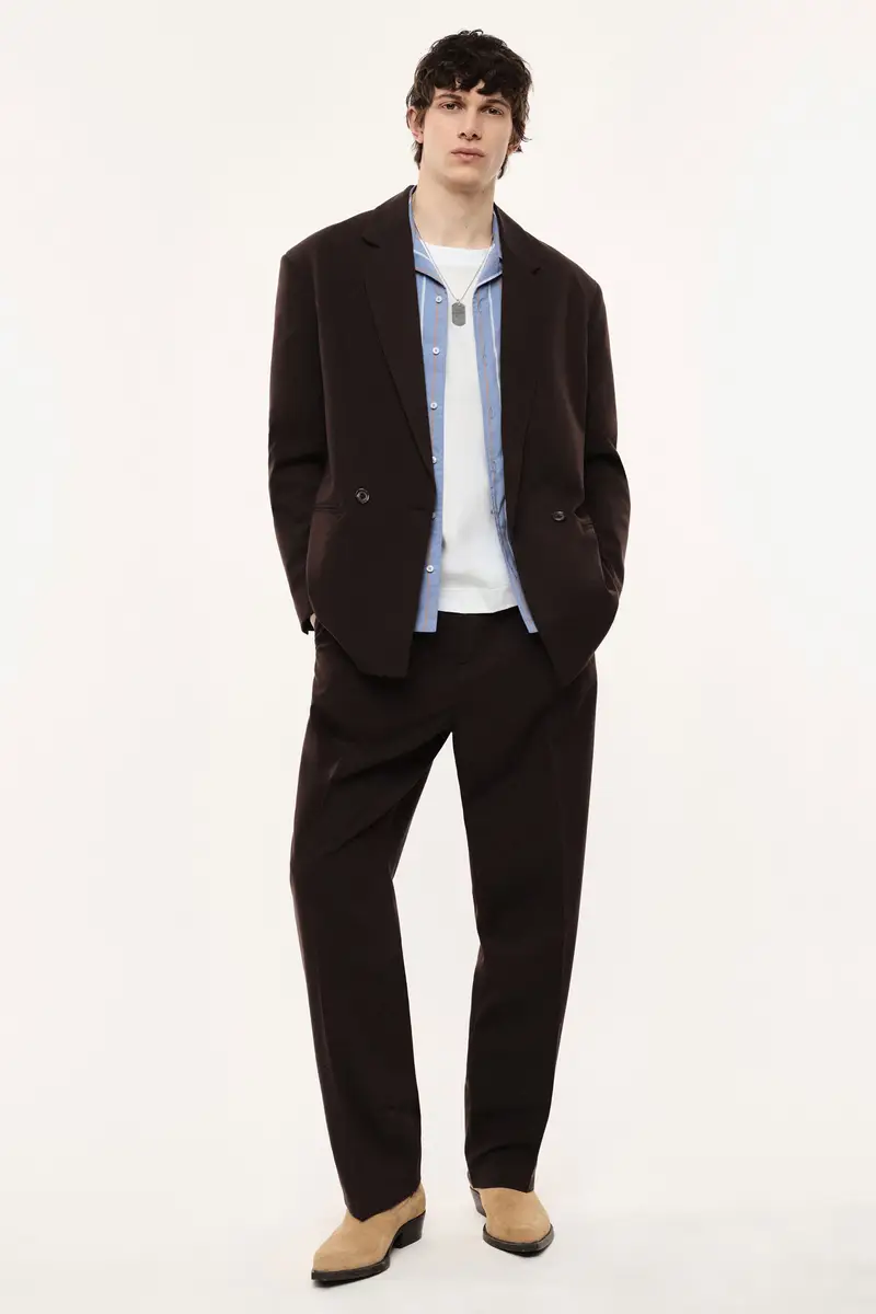 Trousers regular-fit pinces e chiusura con bottone Caffe miniatura 2