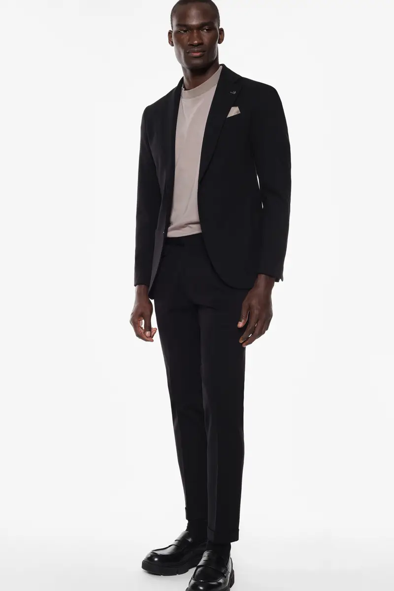 Trousers slim-fit con cintura alta e risvolto Nero miniatura 2