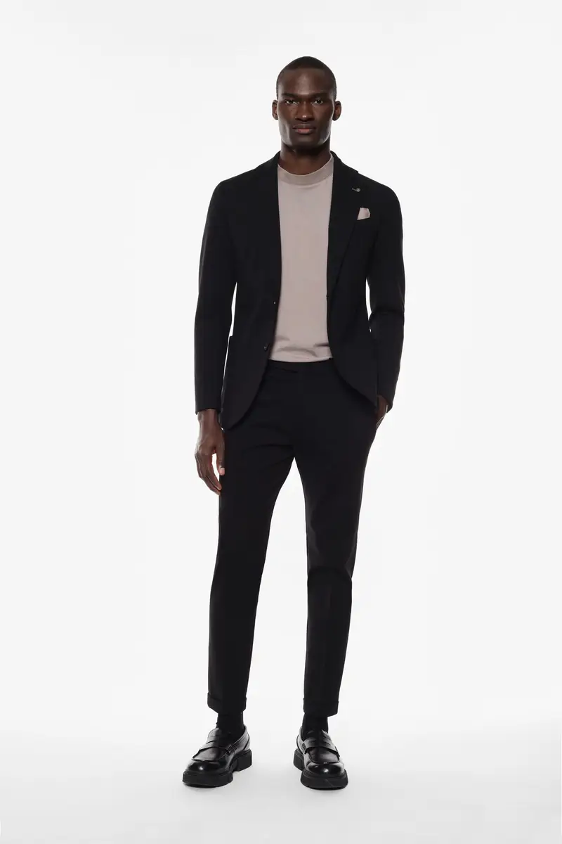 Trousers slim-fit con cintura alta e risvolto Nero miniatura 3