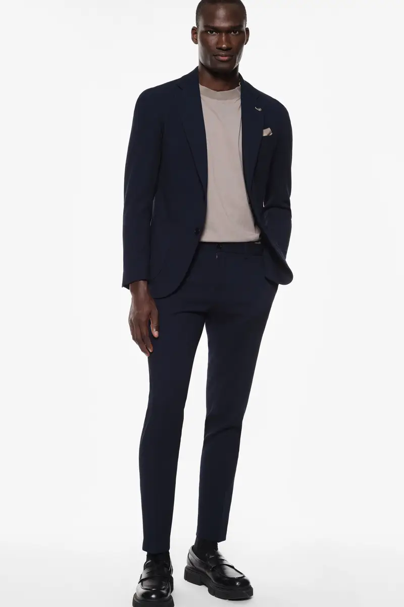 Trousers slim-fit con piega frontale e tasche laterali Blu miniatura 2