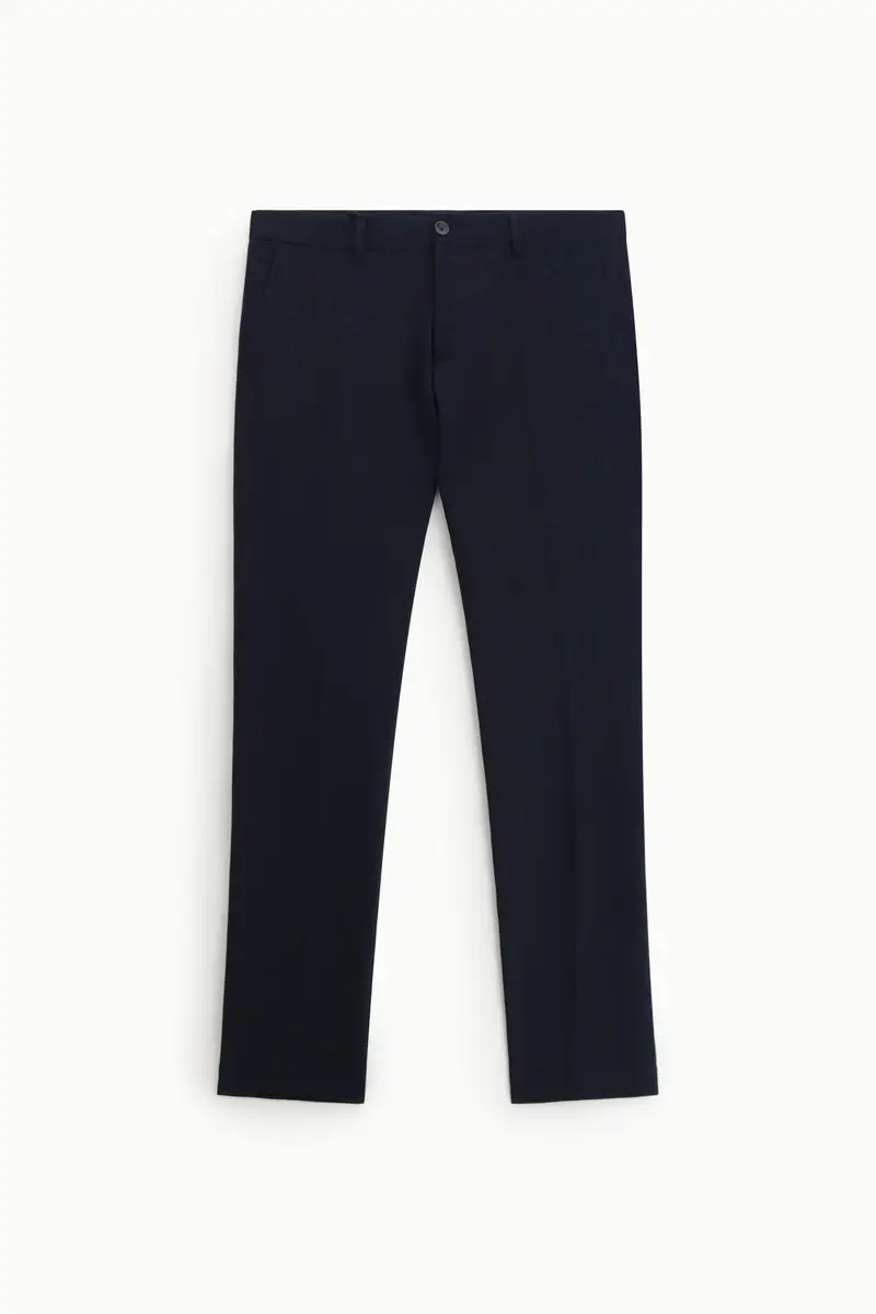 Trousers slim-fit con piega frontale e tasche laterali Blu
