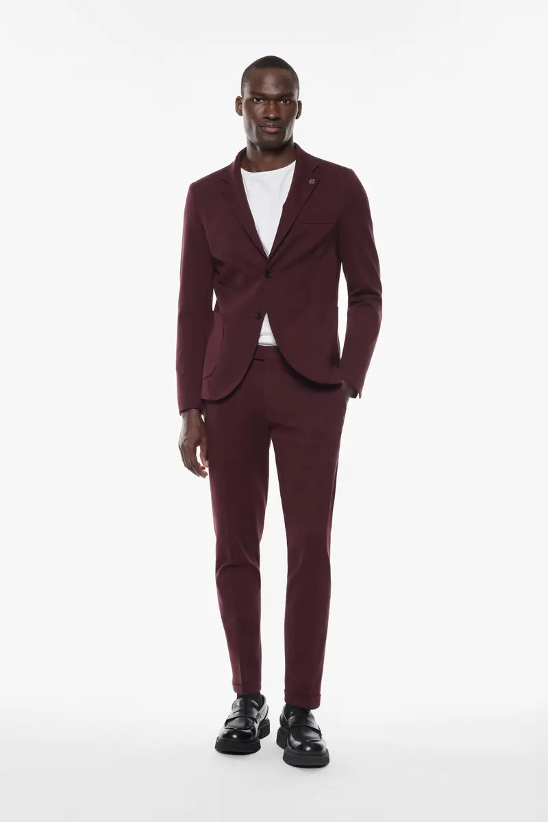 Trousers slim-fit con risvolto e tasche laterali Bordeaux miniatura 3
