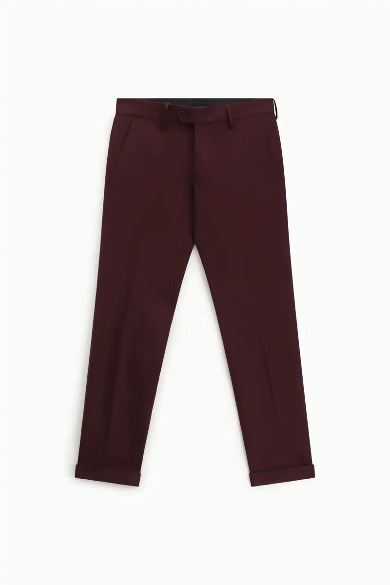 Trousers slim-fit con risvolto e tasche laterali Bordeaux