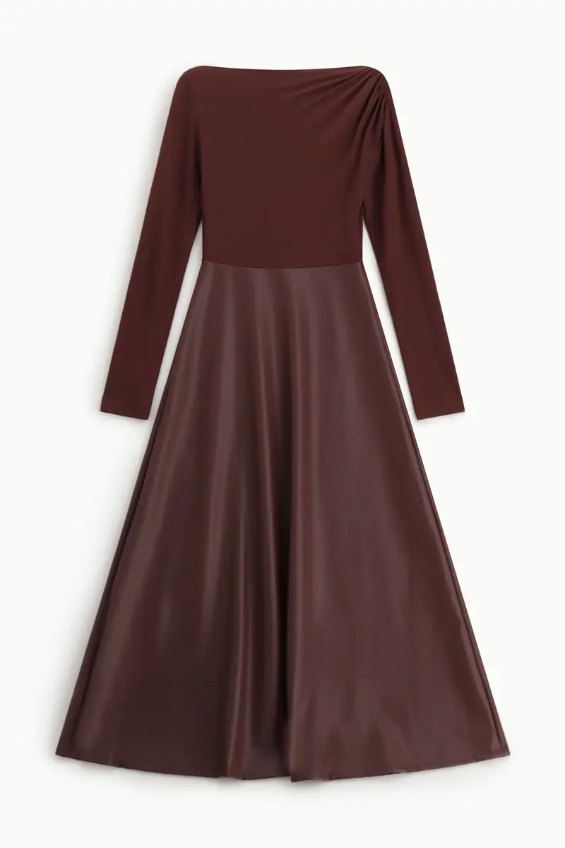 Vestito lungo con gonna in similpelle Bordeaux