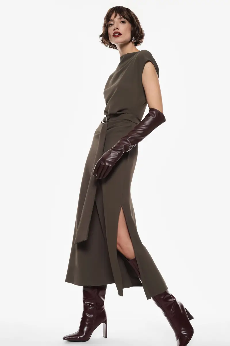 Vestito lungo con scollo asimmetrico Militare miniatura 2