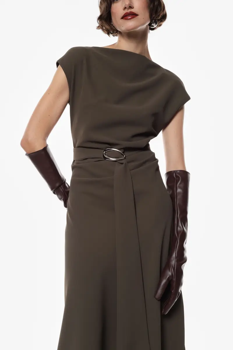 Vestito lungo con scollo asimmetrico Militare miniatura 4