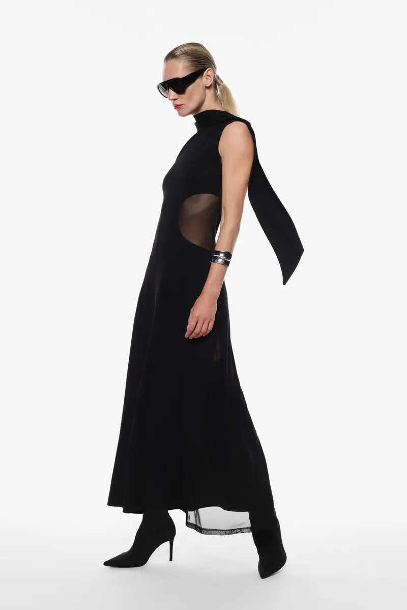 Vestito lungo con scollo asimmetrico Nero miniatura 2