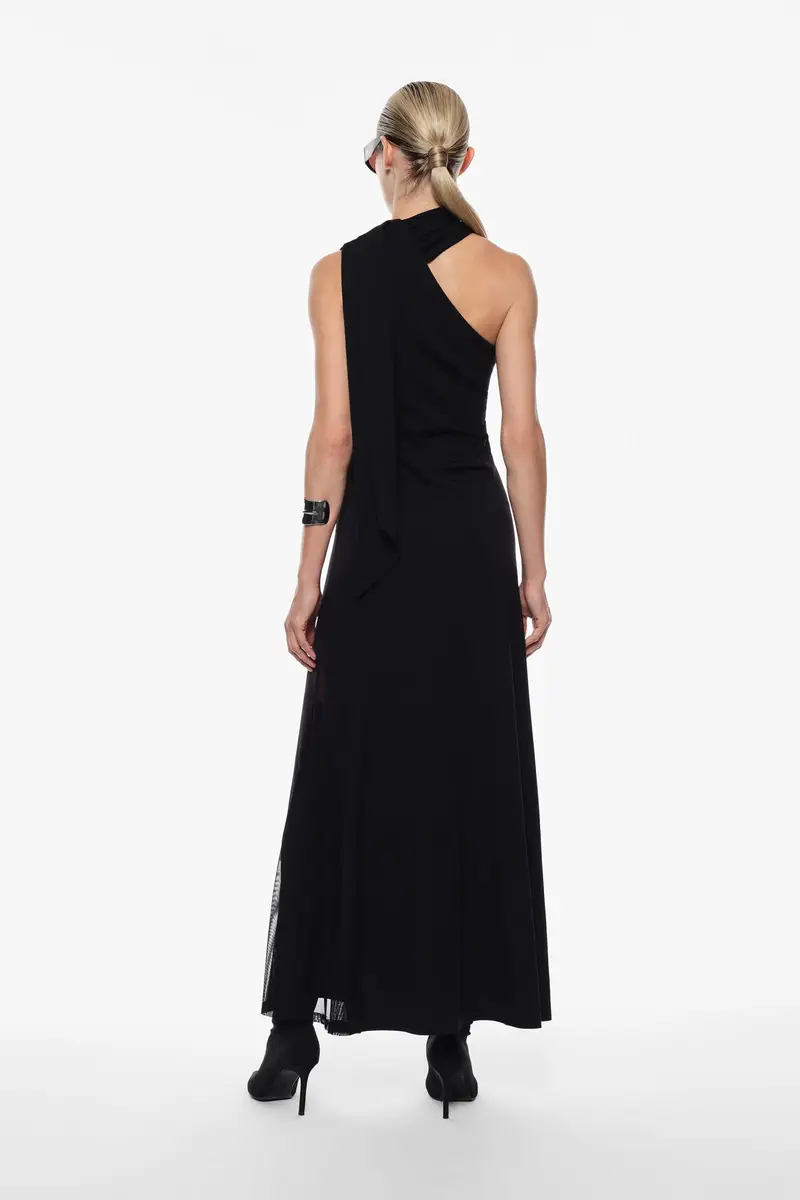 Vestito lungo con scollo asimmetrico Nero miniatura 3