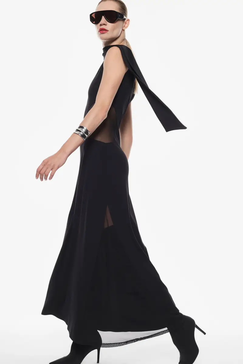 Vestito lungo con scollo asimmetrico Nero miniatura 4