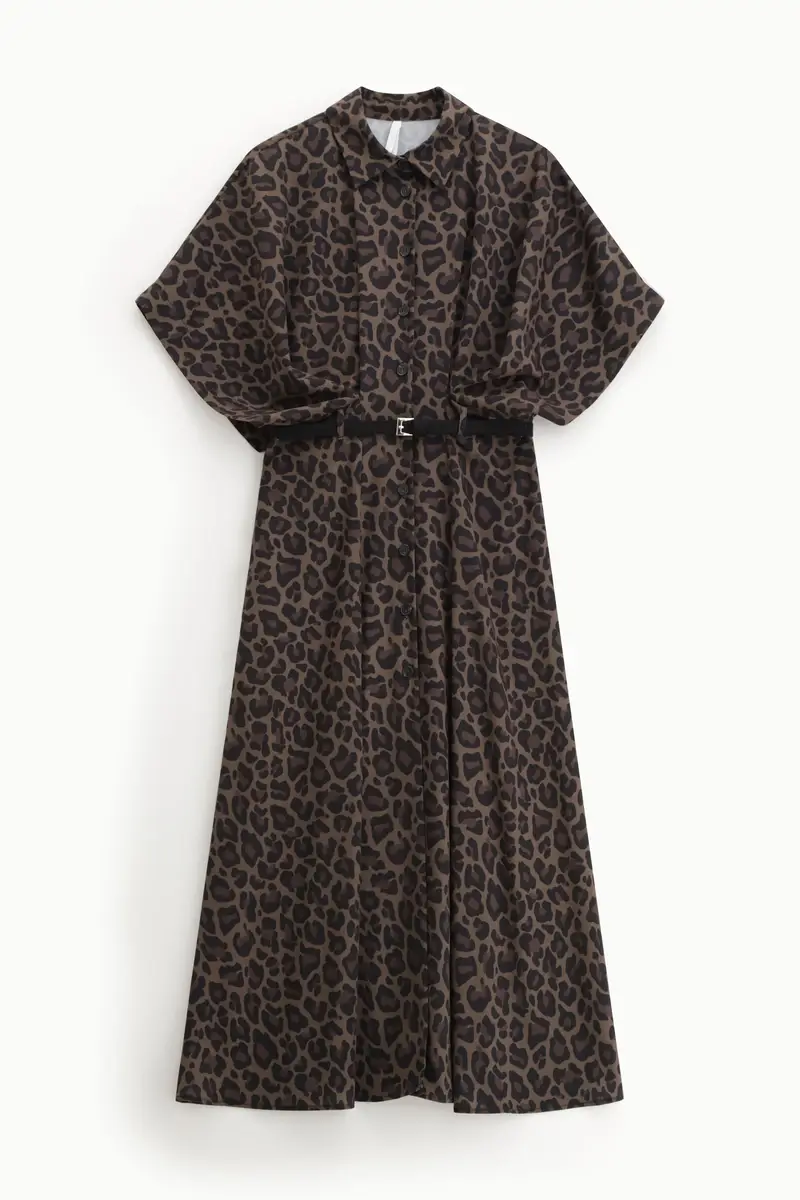 Vestito stampa animalier con cintura Fango
