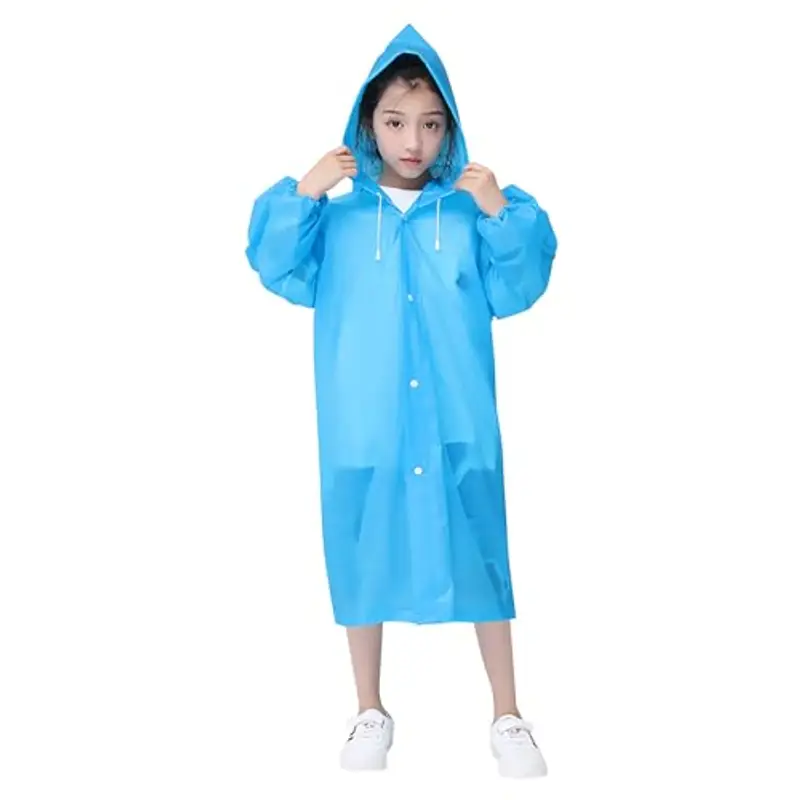 Impermeabile per Bambini, Poncho Pioggia Bambini Riutilizzabile Eva Giacca da Pioggia con Cappuccio Unisex, Cappotto da Pioggia Mantella Antipioggia per Campeggio Viaggio Attività all'aperto (blu)