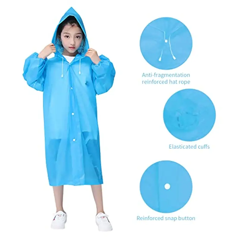 Impermeabile per Bambini, Poncho Pioggia Bambini Riutilizzabile Eva Giacca da Pioggia con Cappuccio Unisex, Cappotto da Pioggia Mantella Antipioggia per Campeggio Viaggio Attività all'aperto (blu) miniatura 3