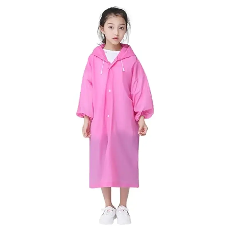 Impermeabile per Bambini, Poncho Pioggia Bambini Riutilizzabile Eva Giacca da Pioggia con Cappuccio Unisex, Cappotto da Pioggia Mantella Antipioggia per Campeggio Viaggio Attività all'aperto (rosa)