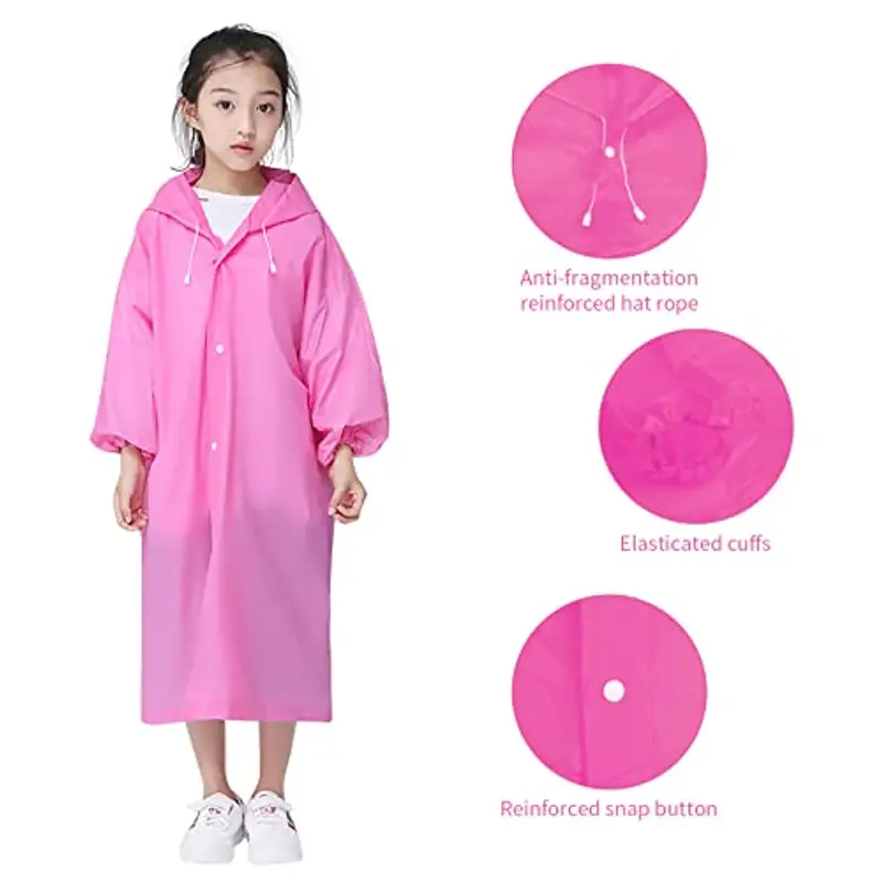 Impermeabile per Bambini, Poncho Pioggia Bambini Riutilizzabile Eva Giacca da Pioggia con Cappuccio Unisex, Cappotto da Pioggia Mantella Antipioggia per Campeggio Viaggio Attività all'aperto (rosa) miniatura 3