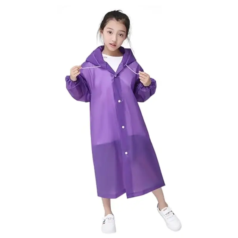 Impermeabile per Bambini, Poncho Pioggia Bambini Riutilizzabile Eva Giacca da Pioggia con Cappuccio Unisex, Cappotto da Pioggia Mantella Antipioggia per Campeggio Viaggio Attività all'aperto (Viola)