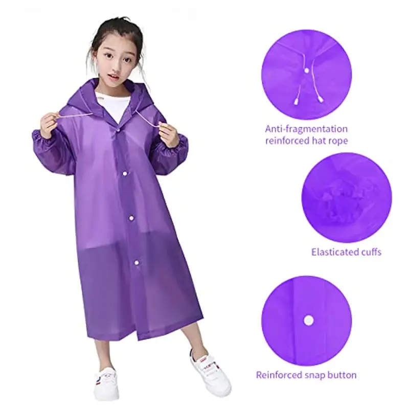 Impermeabile per Bambini, Poncho Pioggia Bambini Riutilizzabile Eva Giacca da Pioggia con Cappuccio Unisex, Cappotto da Pioggia Mantella Antipioggia per Campeggio Viaggio Attività all'aperto (Viola) miniatura 3