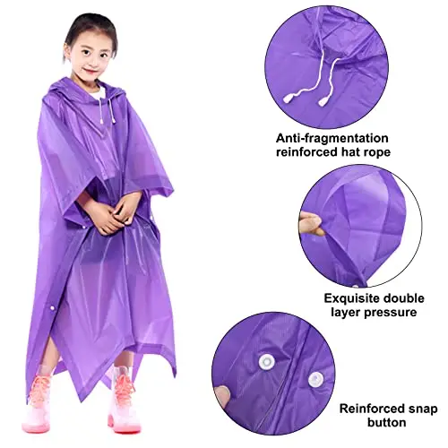 Impermeabile Pioggia Poncho per Bambini, Riutilizzabile EVA Cappotto da Pioggia con Cappuccio e Bottoni per Ragazzi miniatura 2