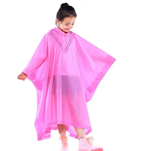 Impermeabile Poncho per Bambini, Riutilizzabile EVA Cappotto da Pioggia con Cappuccio e Bottoni per Ragazzi,