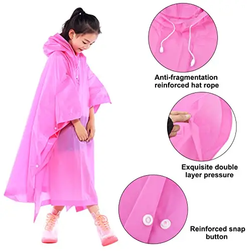 Impermeabile Poncho per Bambini, Riutilizzabile EVA Cappotto da Pioggia con Cappuccio e Bottoni per Ragazzi miniatura 2