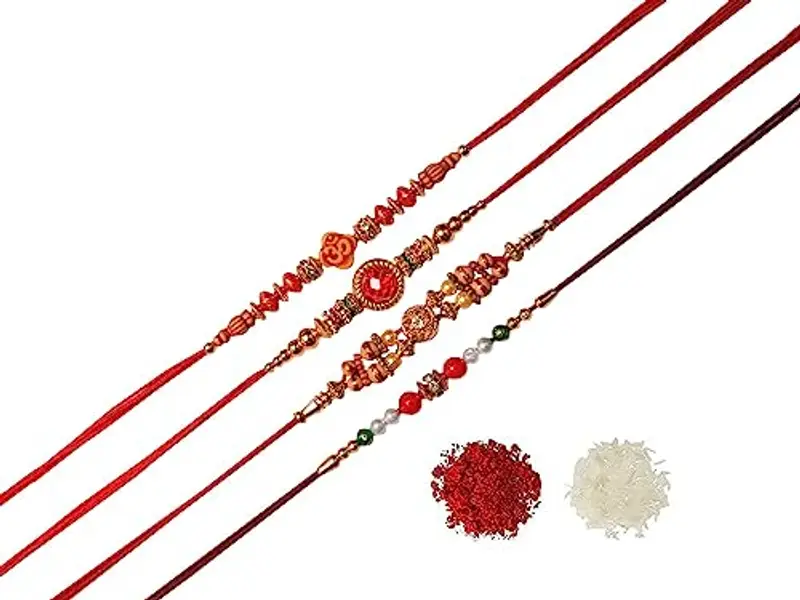 IMTRA FASHION Rakhi Per Fratello Confezione Da 4 Pezzi Filo Indiano Fatto A Mano Raksha Bandhan Rakhee