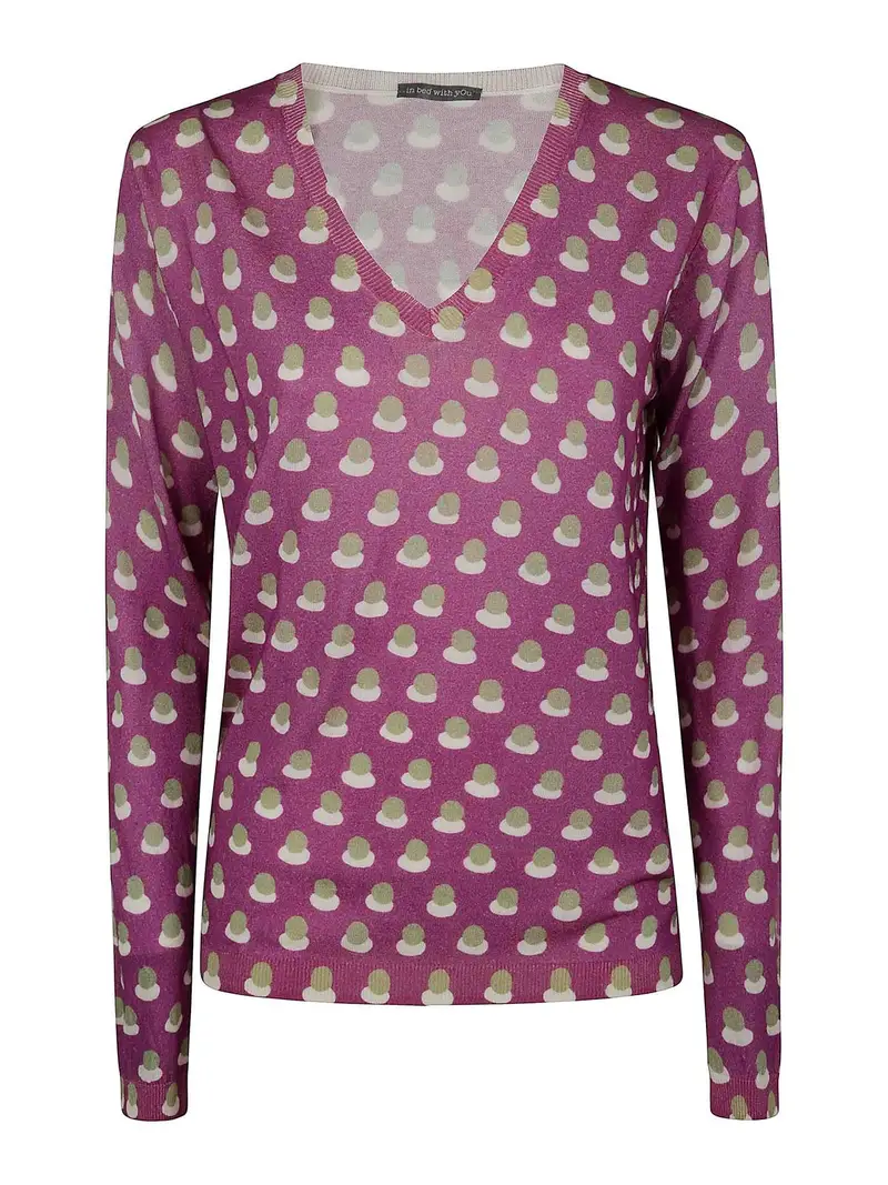 Maglione a V stampato Rosa