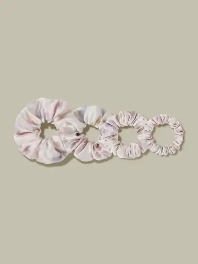 4 Pack Different Silk Hair Scrunchies Set containing different types, great for thick or thin hair EURAcquerello Rosa Viola