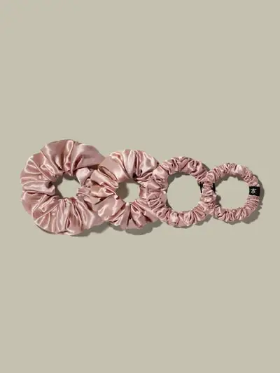 4 Pack Different Silk Hair Scrunchies Set containing different types, great for thick or thin hair EURRosa rosato