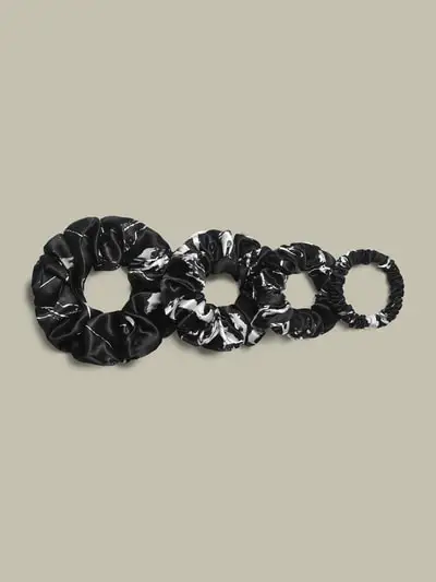 4 Pack Different Silk Hair Scrunchies Set containing different types, great for thick or thin hair EURStampa di marmo nero