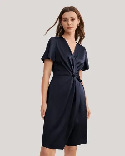 Abito in seta dal design elegante sovrapposto EURBlu