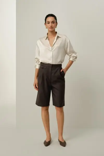 Bermuda Premium in Miscela Seta-Lana con Vestibilità Sartoriale EURMarrone Castagna