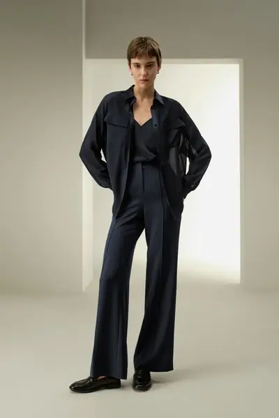 Camicetta di seta chiffon semitrasparente leggera EURBlu Notte