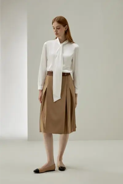 Camicetta in seta con collo a fiocco EURBianco Naturale