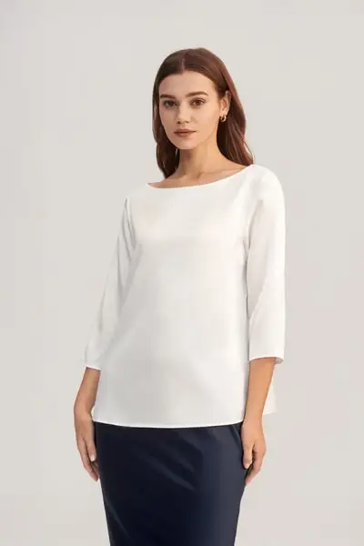 Camicetta in seta con scollo a barchetta manica 3/4 EURBianco Naturale