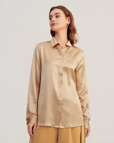 Camicia classica in seta con bottoni in madreperla EURCammello chiaro