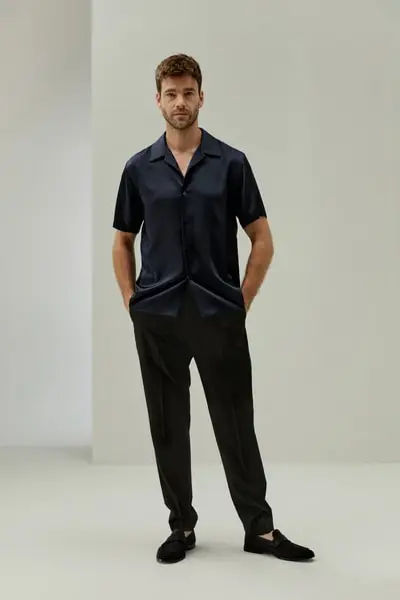 Camicia da campo di seta per uomini elegante EURBlu Notte