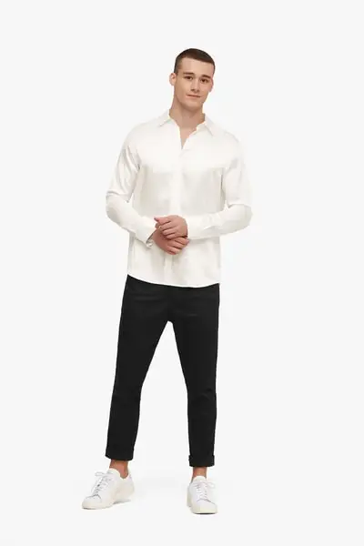 Camicia da uomo basic in seta gelso EURBianco Naturale