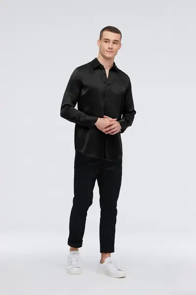 Camicia da uomo basic in seta gelso EURNero