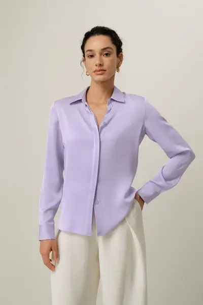 Camicia in Seta Georgette Double Stretch | Vestibilità Sartoriale Slim EURLila