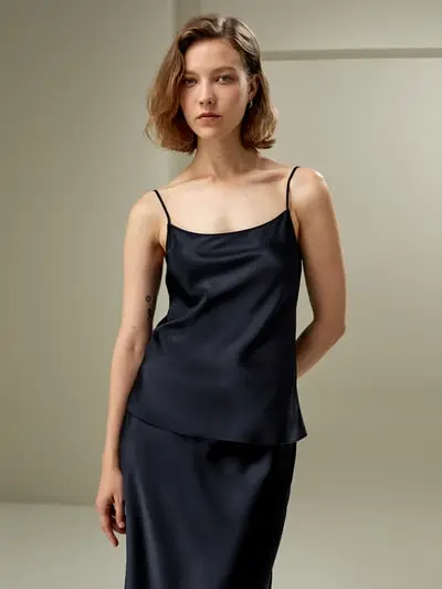 Camisole in seta Charmeuse double face con spalline regolabili EURBlu Notte