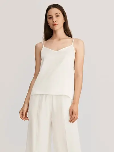 Canotta in seta con scollo a V davanti e dietro EURBianco Naturale