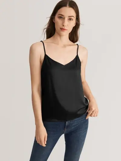 Canotta in seta con scollo a V davanti e dietro EURNero