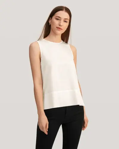 Canotte in seta elegante con scollo tondo EURBianco Naturale