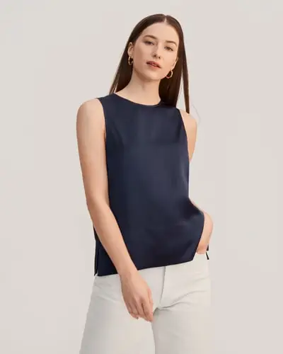 Canotte in seta elegante con scollo tondo EURBlu