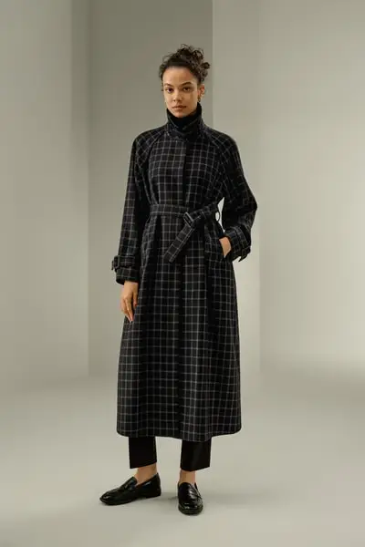 Cappotto Windowpane in Seta-Lana - Stile Trench Invernale Elegante EURGriglia Grafica