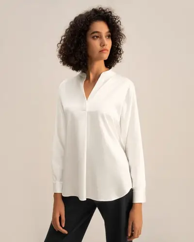Comoda camicia in seta con collo diviso EURBianco Naturale