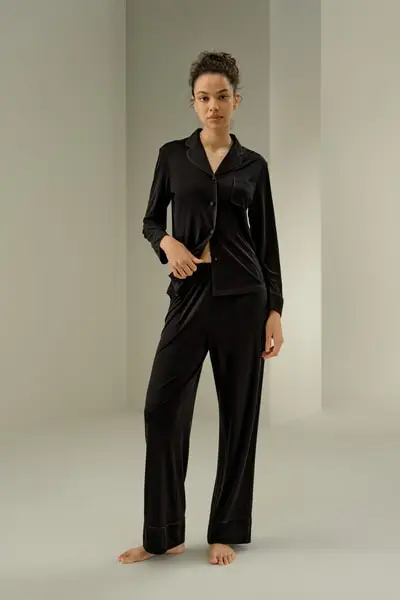 Confezione di Pigiama in Jersey di Seta | Biancheria da Notte Lussuosa e Comoda EURNero