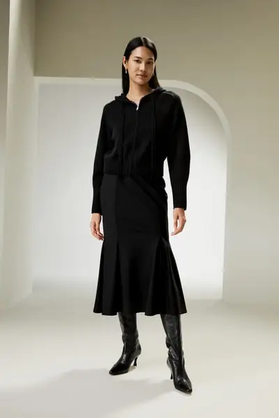 Felpa corta con zip in lana e cashmere EURNero