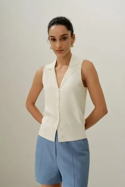 Gilet in seta e viscosa con revers Milano Knit | Traspirante per estate EURBianco