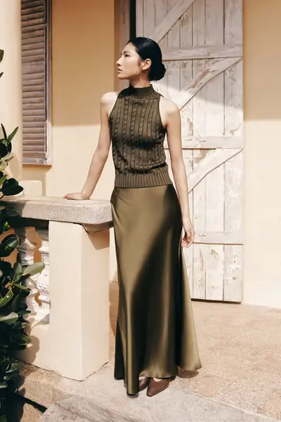 Gonna doppia in seta charmeuse color pino EURPino